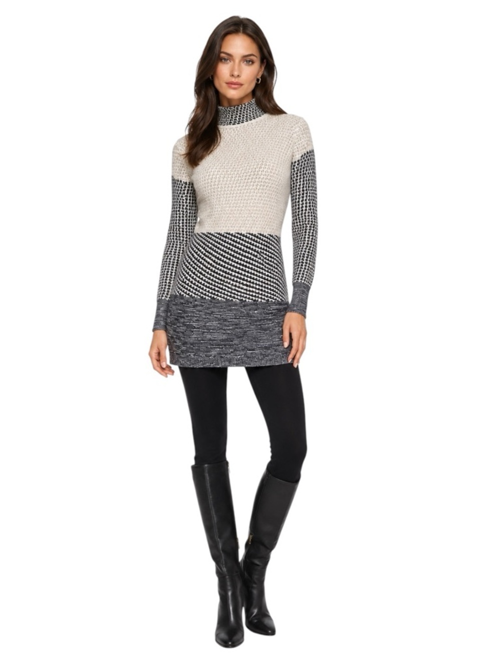 MaxMara Weekend Wool Blend Monochrome Turtleneck Tunic Length Sweater Size Small